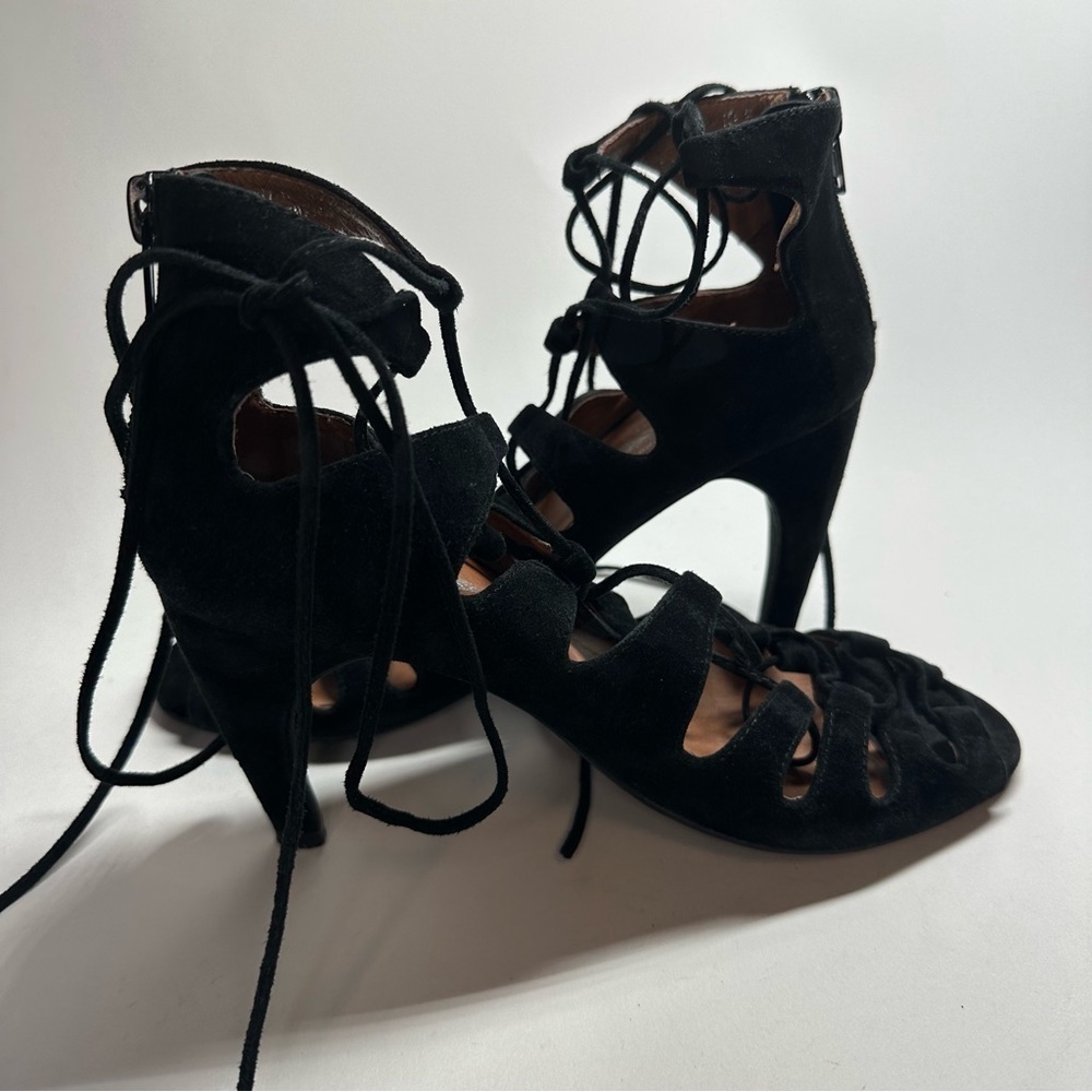 Jeffrey Campbell Free People Satine Black Suede Lace-Up Heels Sandal 6.5 Strappy - Picture 6 of 13